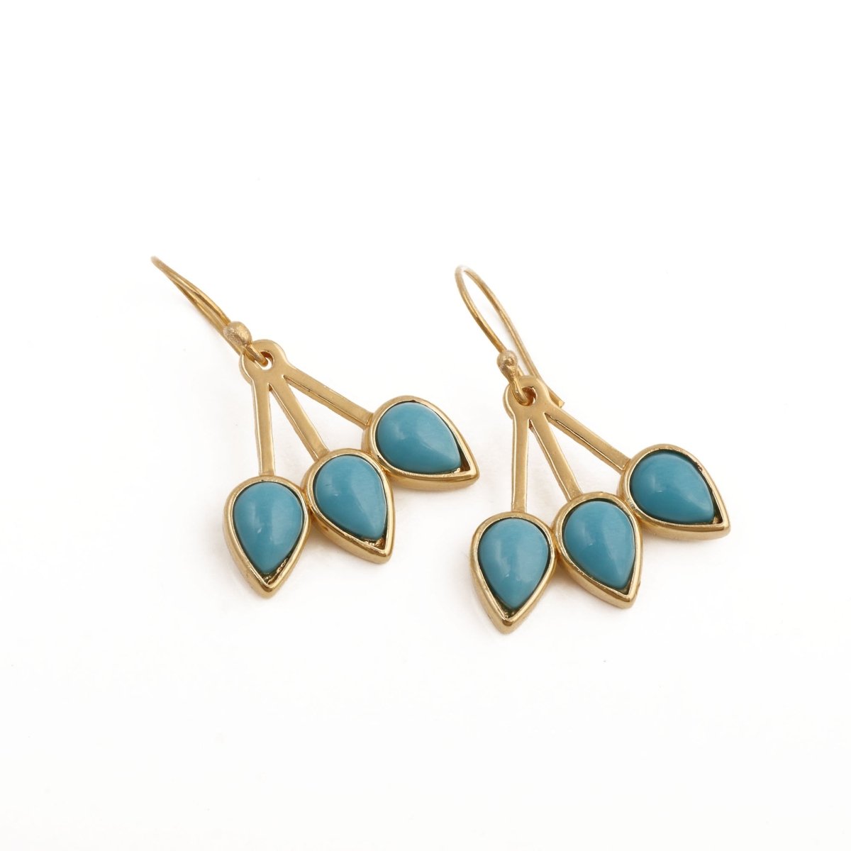 Pink Opalite Three - Leaf Drop Earrings, Gold Plated Handcrafted Bezel Gold Jewelry CE - 1008