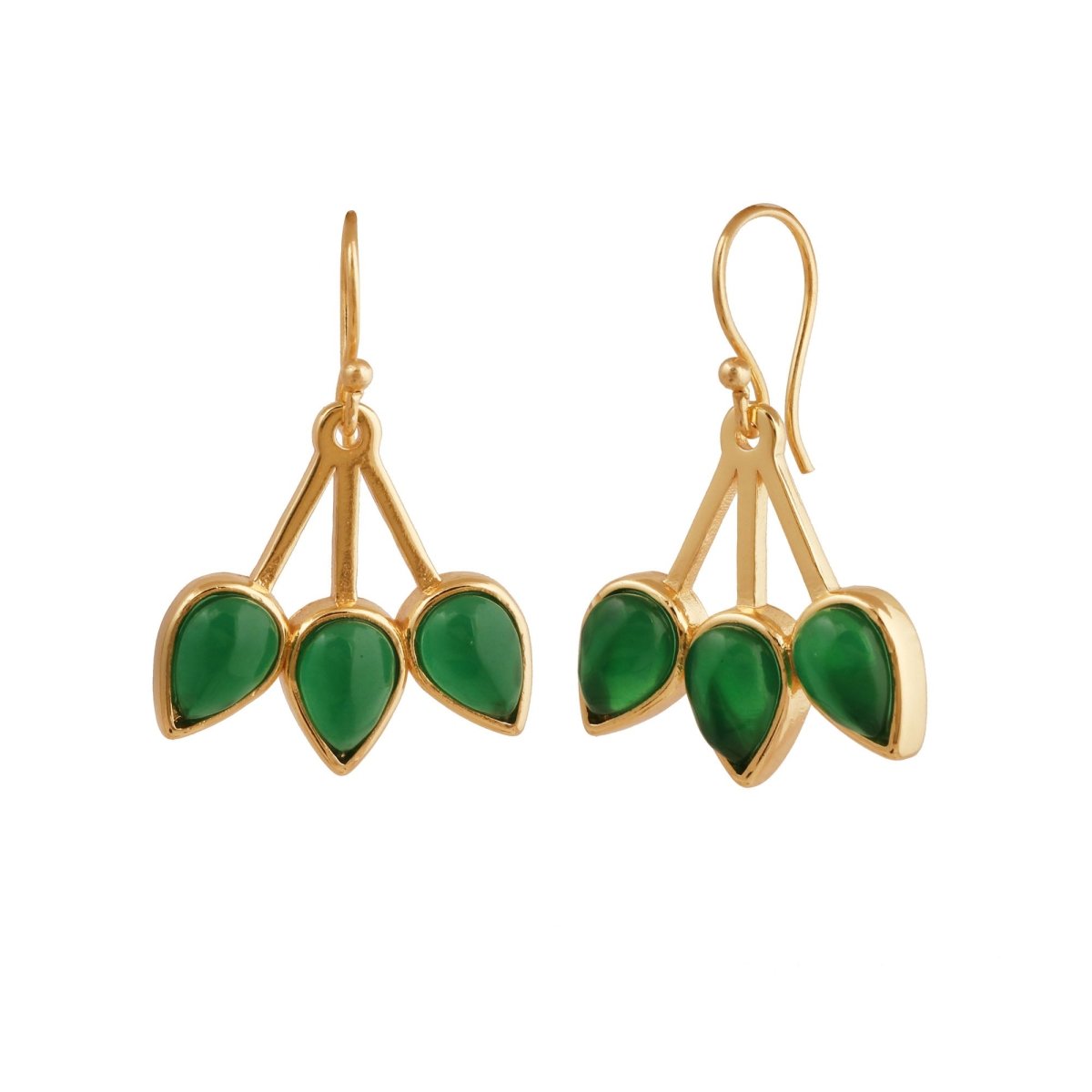 Pink Opalite Three - Leaf Drop Earrings, Gold Plated Handcrafted Bezel Gold Jewelry CE - 1008