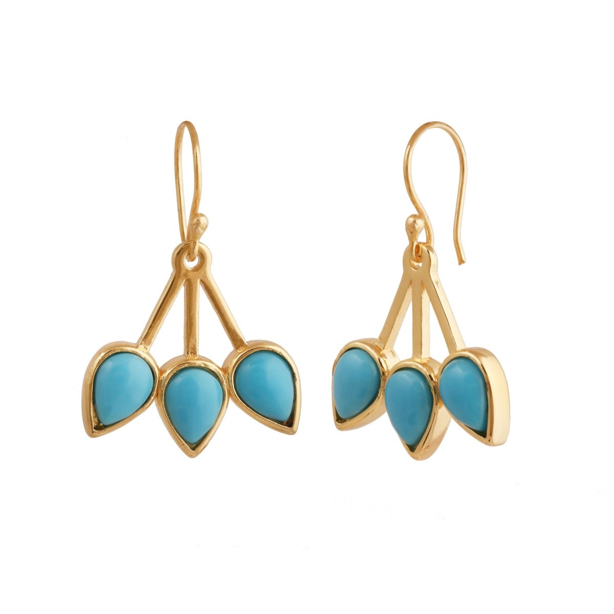 Pink Opalite Three - Leaf Drop Earrings, Gold Plated Handcrafted Bezel Gold Jewelry CE - 1008