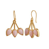 Pink Opalite Three - Leaf Drop Earrings, Gold Plated Handcrafted Bezel Gold Jewelry CE - 1008