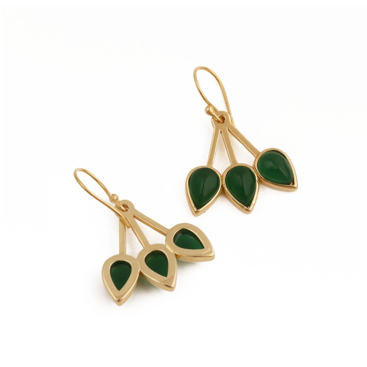 Pink Opalite Three - Leaf Drop Earrings, Gold Plated Handcrafted Bezel Gold Jewelry CE - 1008