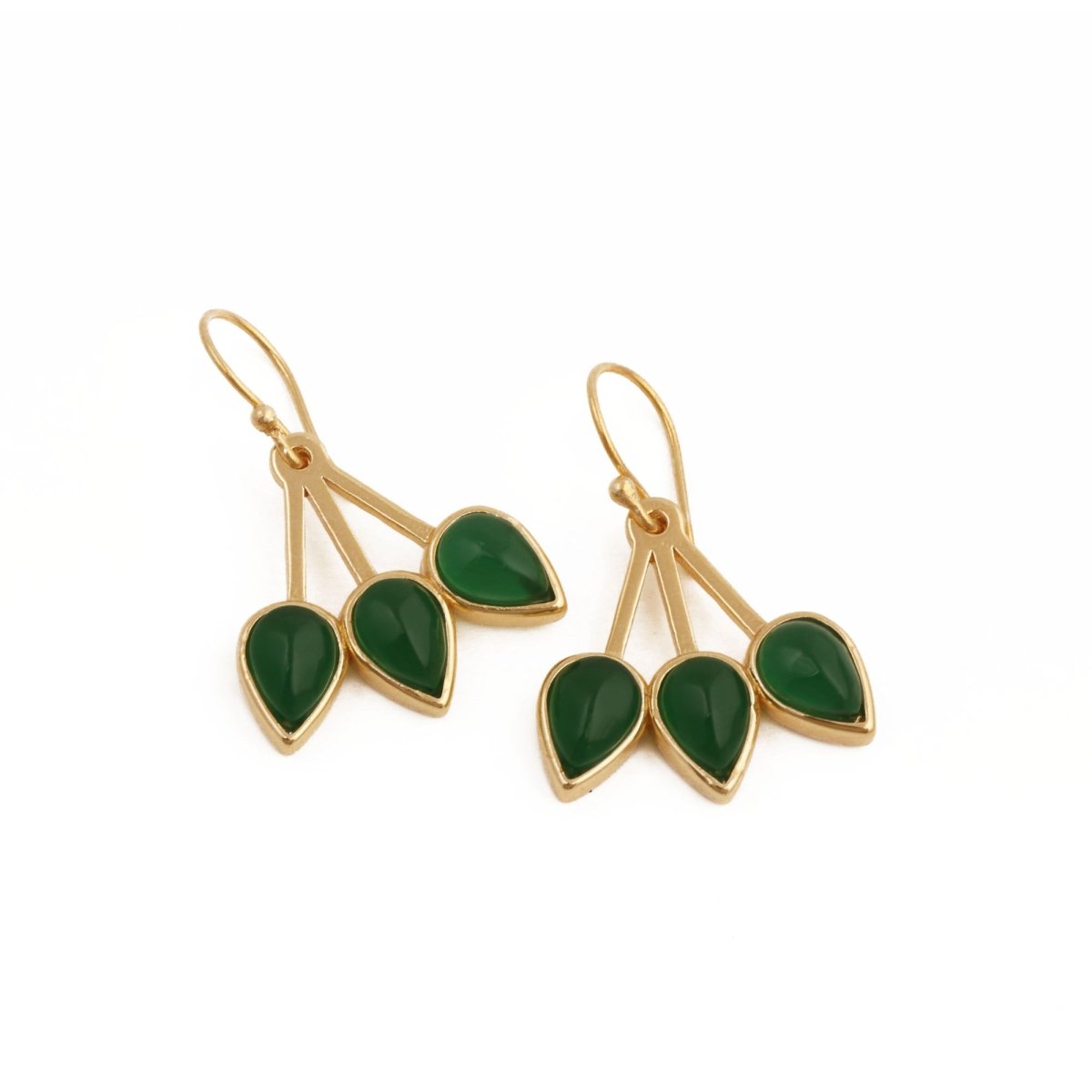 Pink Opalite Three - Leaf Drop Earrings, Gold Plated Handcrafted Bezel Gold Jewelry CE - 1008