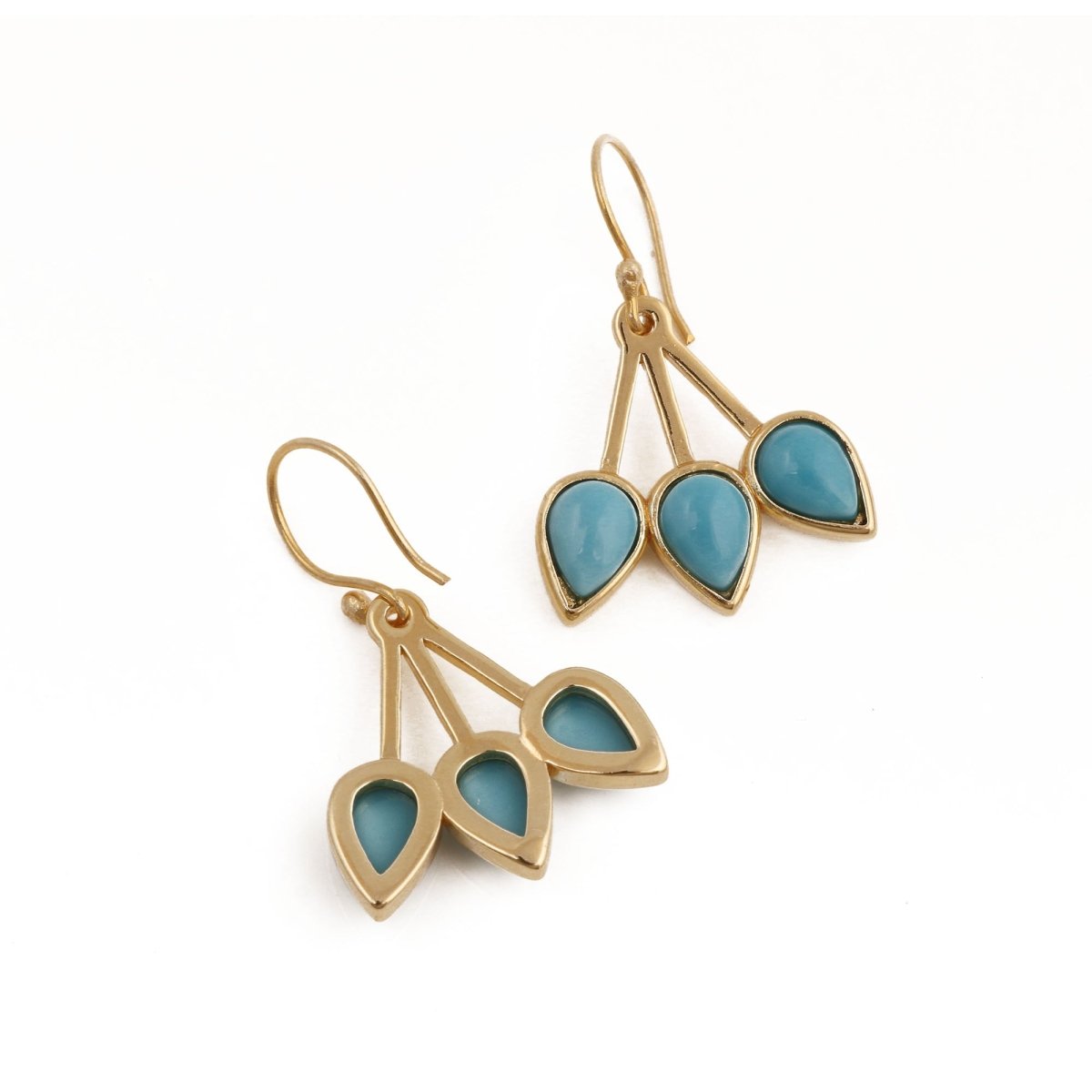 Pink Opalite Three - Leaf Drop Earrings, Gold Plated Handcrafted Bezel Gold Jewelry CE - 1008