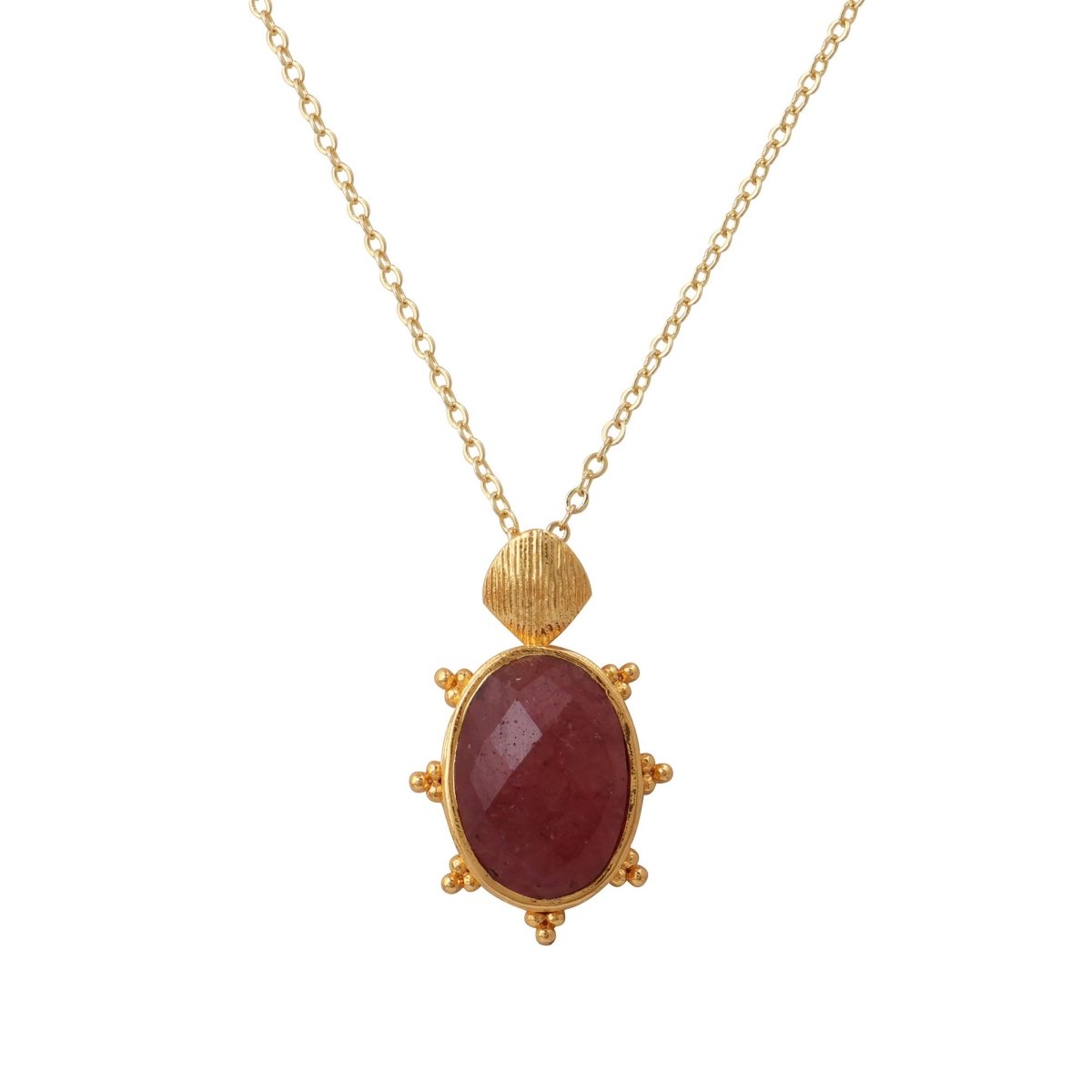 Pink Strawberry Quartz Oval Shape Gemstone Pendant Necklace, Gold Plated Jewelry 5415