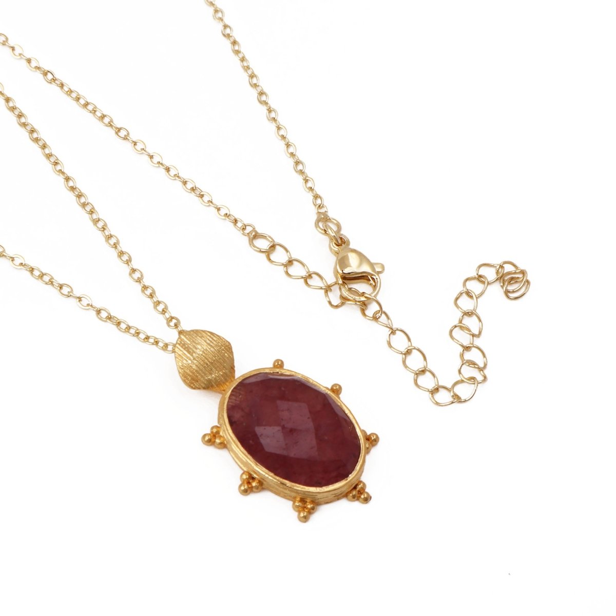 Pink Strawberry Quartz Oval Shape Gemstone Pendant Necklace, Gold Plated Jewelry 5415