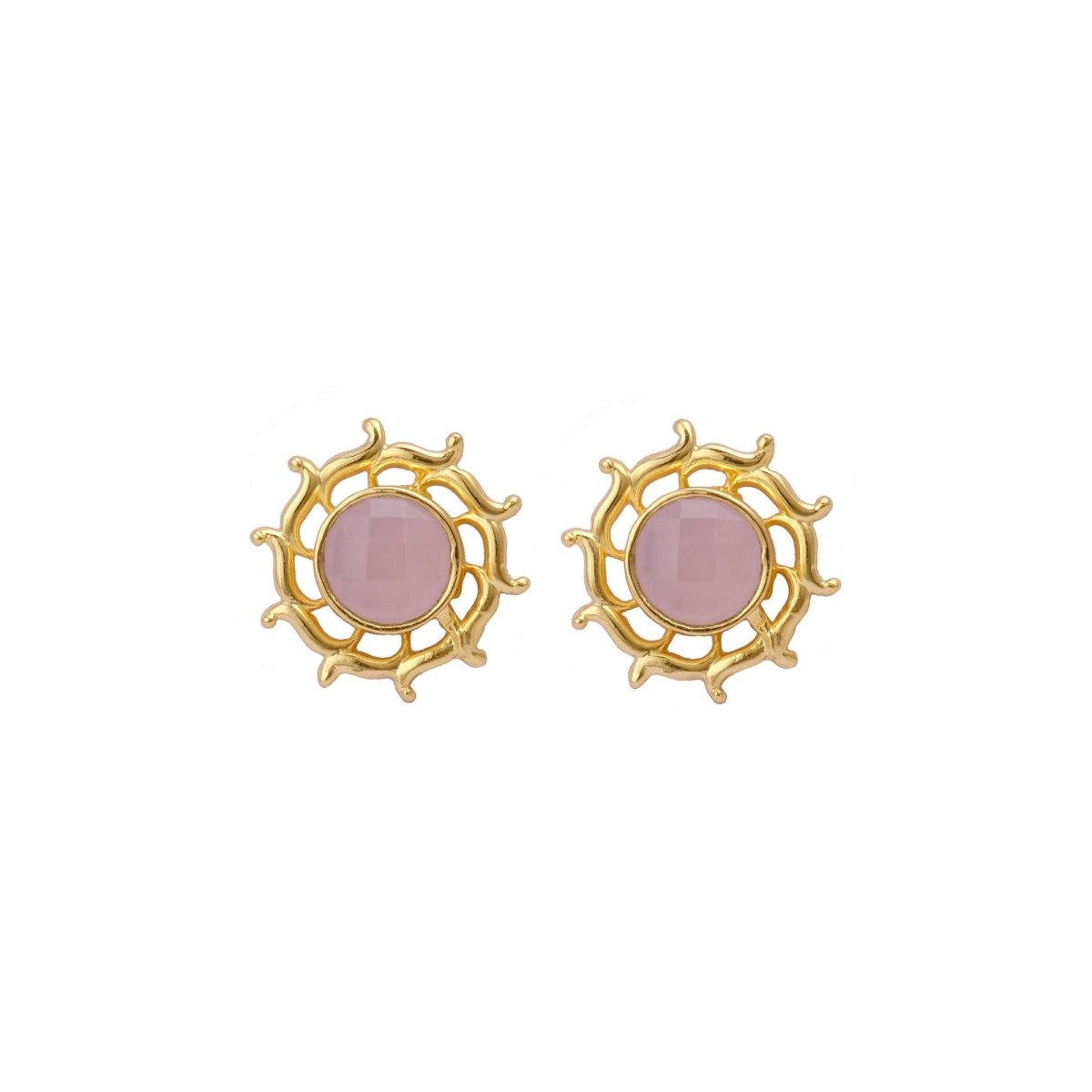 Prehnite Stud Earring, Round Sun Burst Stud, Minimalist Stud Earring Gold Plated Jewelry
