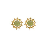 Prehnite Stud Earring, Round Sun Burst Stud, Minimalist Stud Earring Gold Plated Jewelry