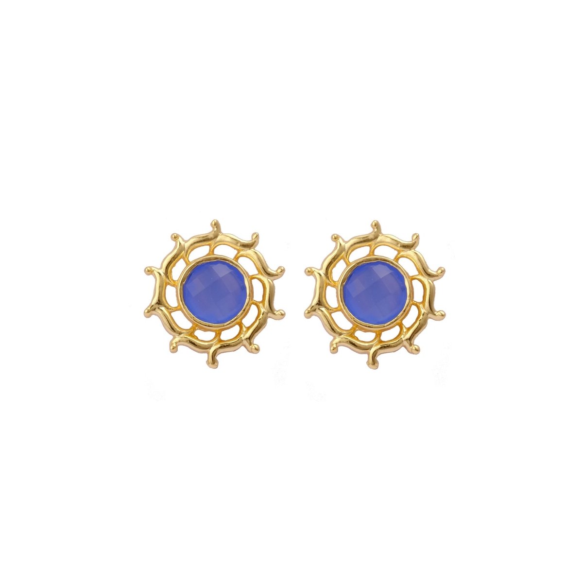 Prehnite Stud Earring, Round Sun Burst Stud, Minimalist Stud Earring Gold Plated Jewelry