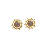Prehnite Stud Earring, Round Sun Burst Stud, Minimalist Stud Earring Gold Plated Jewelry