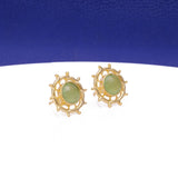 Prehnite Stud Earring, Round Sun Burst Stud, Minimalist Stud Earring Gold Plated Jewelry Prehnite