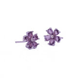 Purple Amethyst Gemstone Stud Earrings Aesthetic Flower Silver Plated Earrings For Her