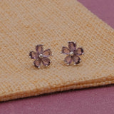 Purple Amethyst Gemstone Stud Earrings Aesthetic Flower Silver Plated Earrings For Her