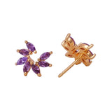 Purple Amethyst Gemstone Stud Earrings Cute Gold Plated Jewelry For Her