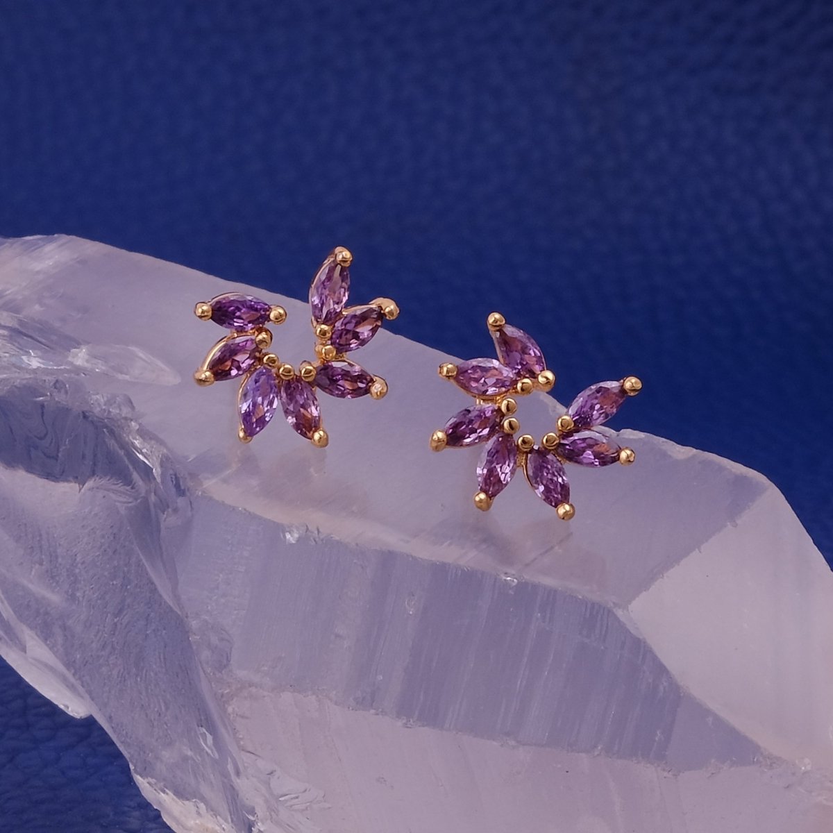Purple Amethyst Gemstone Stud Earrings Cute Gold Plated Jewelry For Her