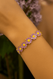Purple and Yellow Enamel Flower Shape Bangle Gold Plated Adjustable Jewelry