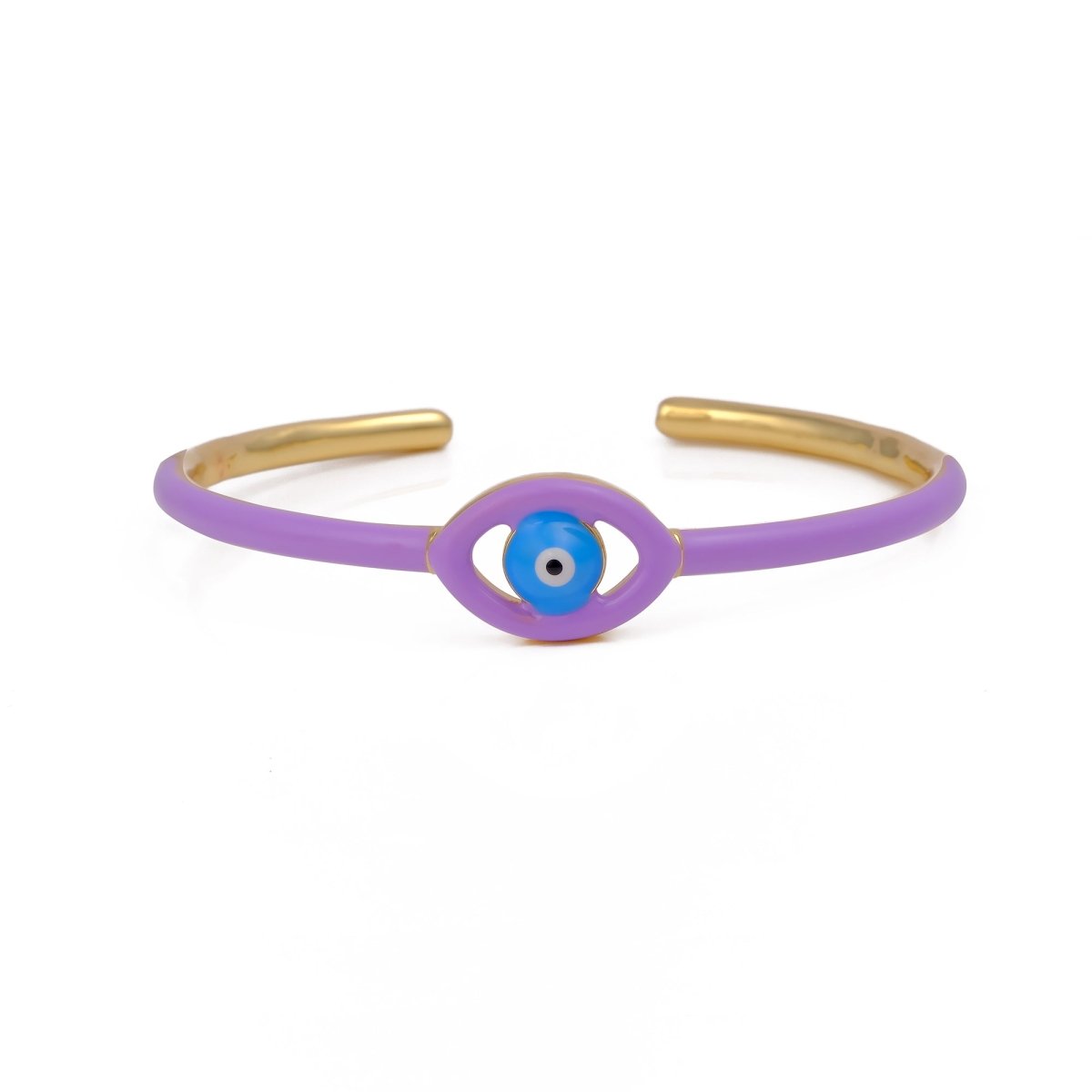 Purple Enamel Adjustable Bangle Evil Eye Bangle Gold Plated Jewelry