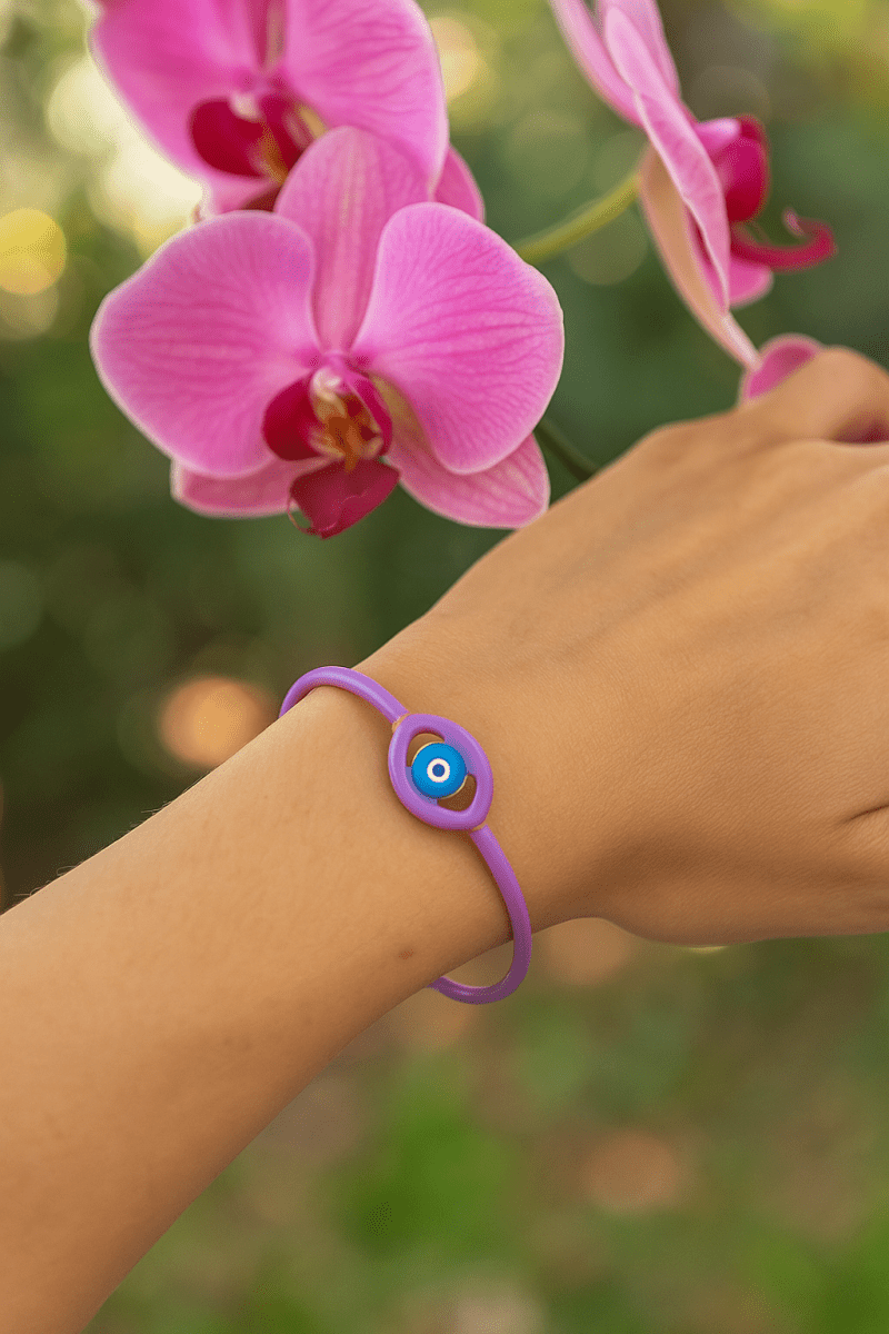 Purple Enamel Adjustable Bangle Evil Eye Bangle Gold Plated Jewelry