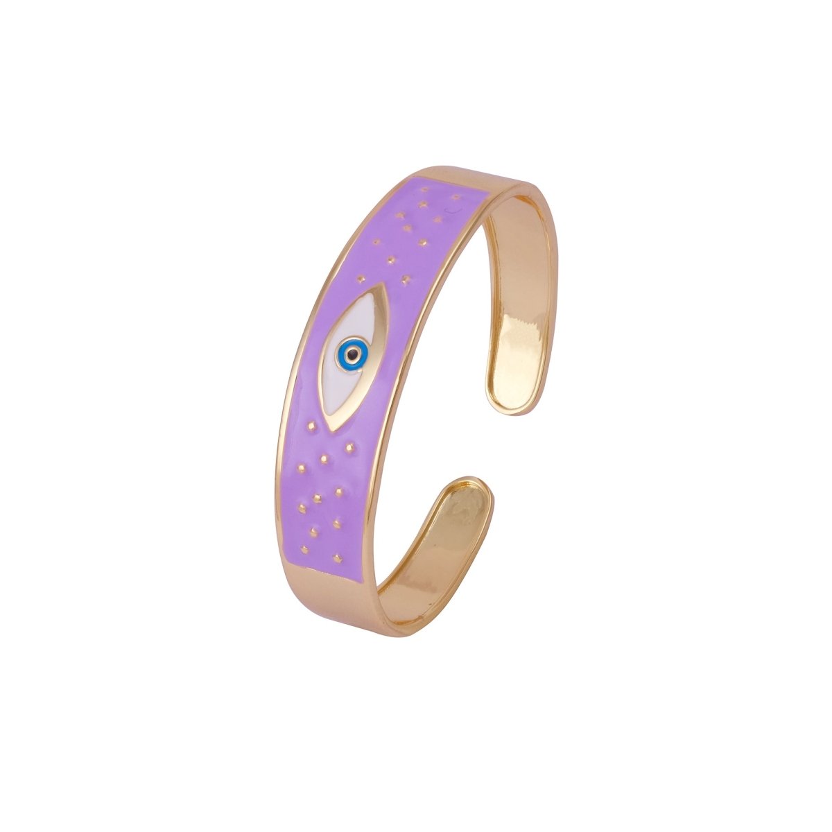 Purple Enameled Open Cuff Bracelet Evil Eye Gold Plated Bangle