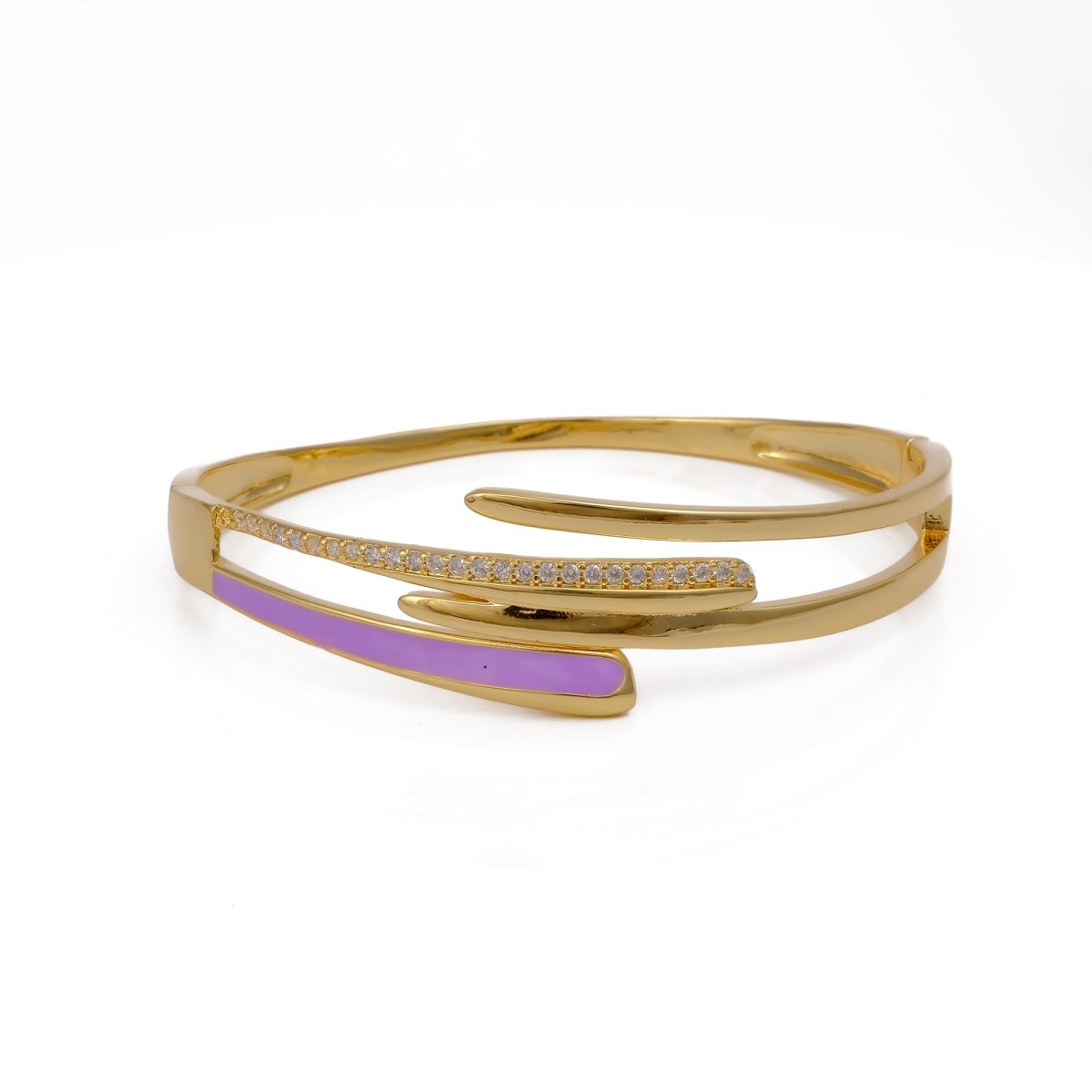 Purple Enameled With CZ Gemstone Bangle Gold Plated Jewelry