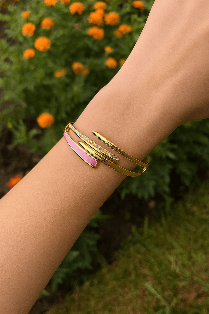 Purple Enameled With CZ Gemstone Bangle Gold Plated Jewelry