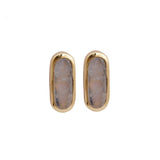 Rainbow Moonstone Stud Gold Plated Oval Shape Gemstone Collet Setting Stud Earrings