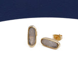 Rainbow Moonstone Stud Gold Plated Oval Shape Gemstone Collet Setting Stud Earrings