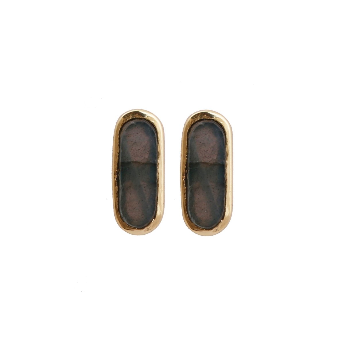 Rainbow Moonstone Stud Gold Plated Oval Shape Gemstone Collet Setting Stud Earrings