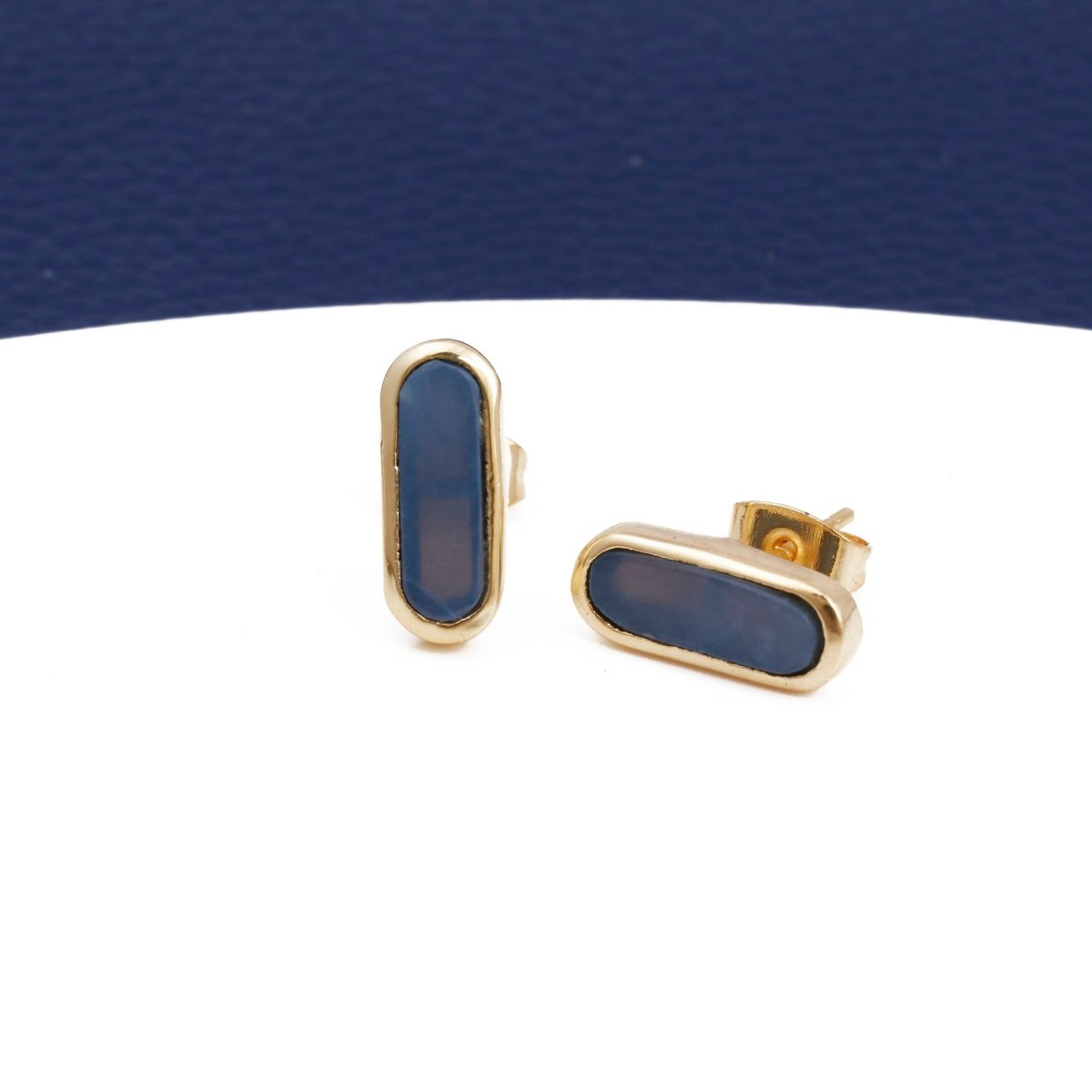 Rainbow Moonstone Stud Gold Plated Oval Shape Gemstone Collet Setting Stud Earrings