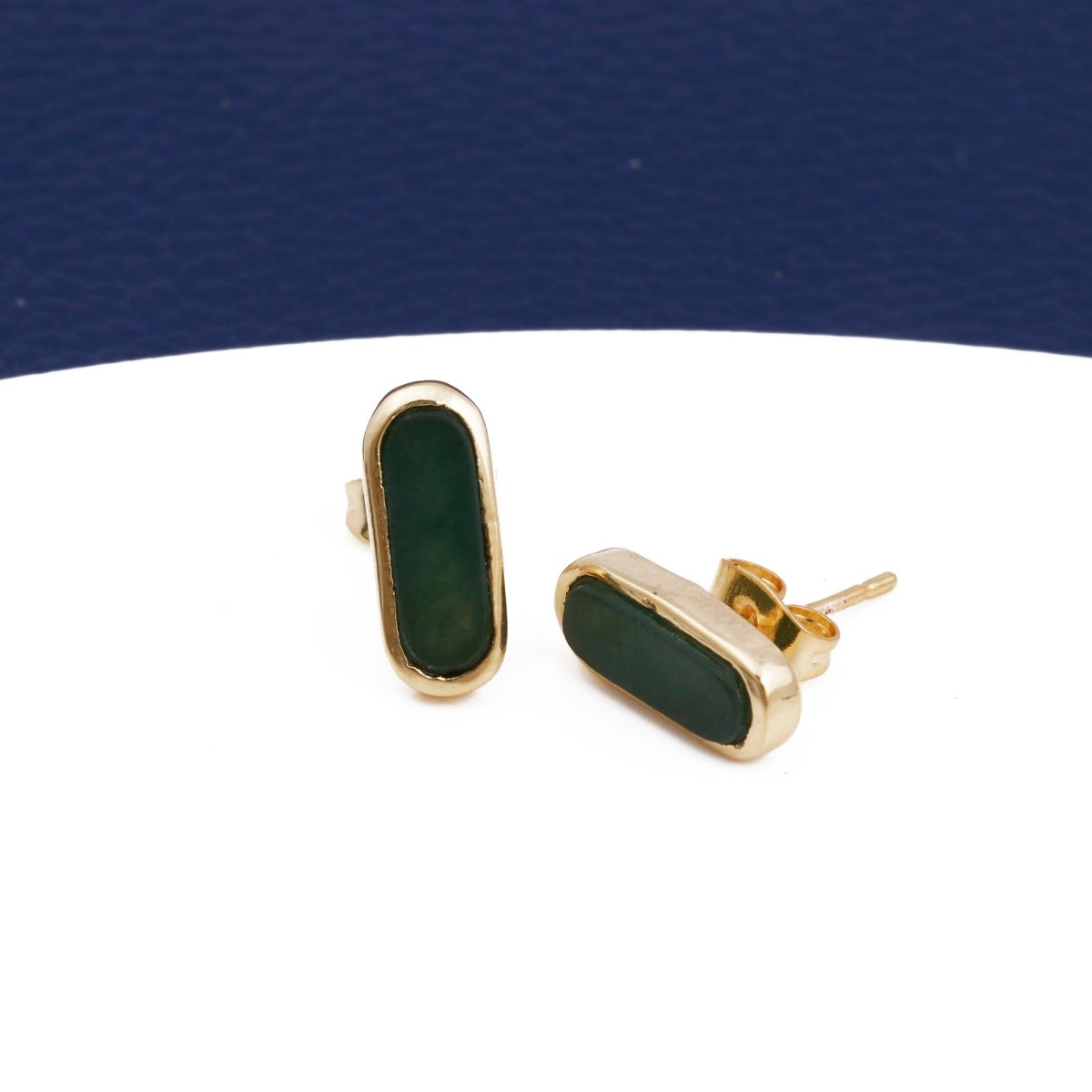 Rainbow Moonstone Stud Gold Plated Oval Shape Gemstone Collet Setting Stud Earrings