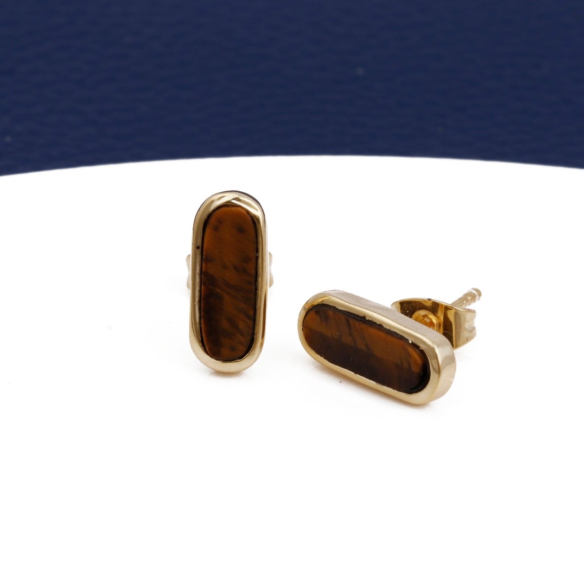 Rainbow Moonstone Stud Gold Plated Oval Shape Gemstone Collet Setting Stud Earrings
