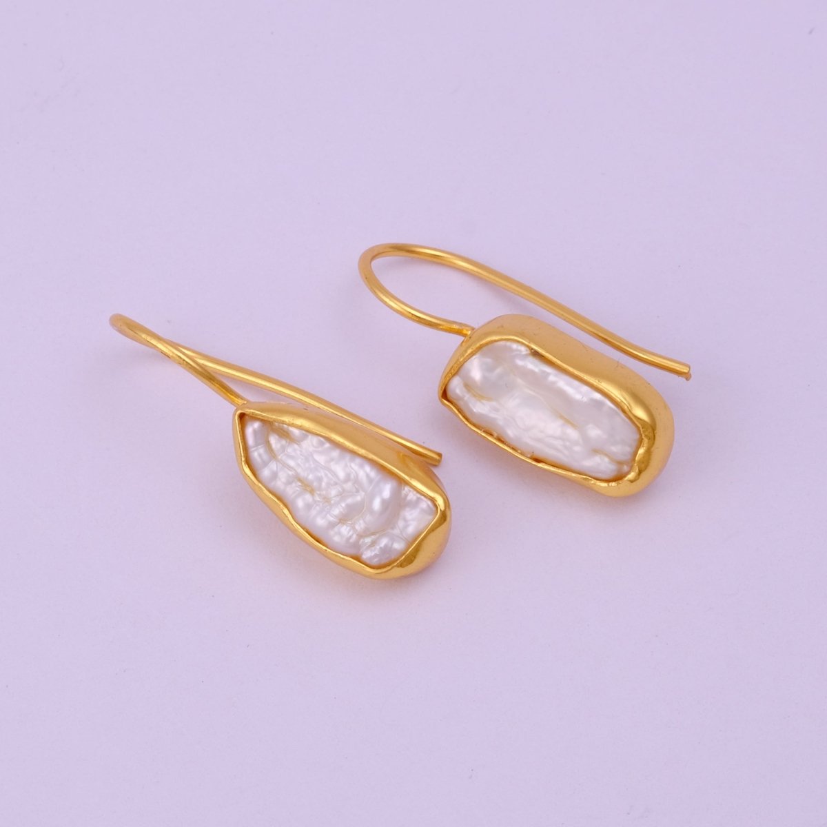 Raw Baroque Pearl Drop Earrings, Gold Plated Irregular Pearl Earrings, Organic Dangle Earrings