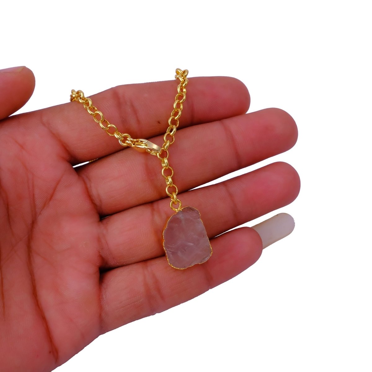 Raw Citrine Gemstone Y-Necklace in Gold Plated Chain, Natural Gemstone Pendant 5211