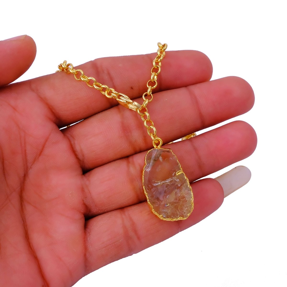 Raw Citrine Gemstone Y-Necklace in Gold Plated Chain, Natural Gemstone Pendant 5211