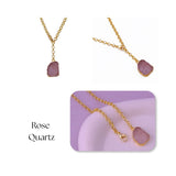 Raw Citrine Gemstone Y-Necklace in Gold Plated Chain, Natural Gemstone Pendant 5211 Rose Quartz