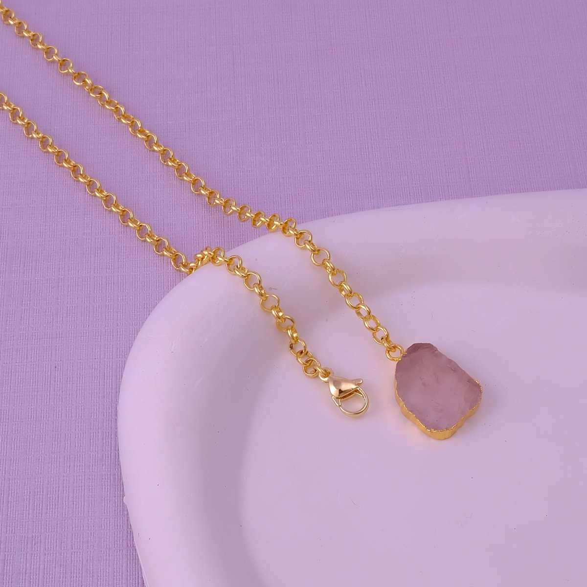 Raw Citrine Gemstone Y-Necklace in Gold Plated Chain, Natural Gemstone Pendant 5211