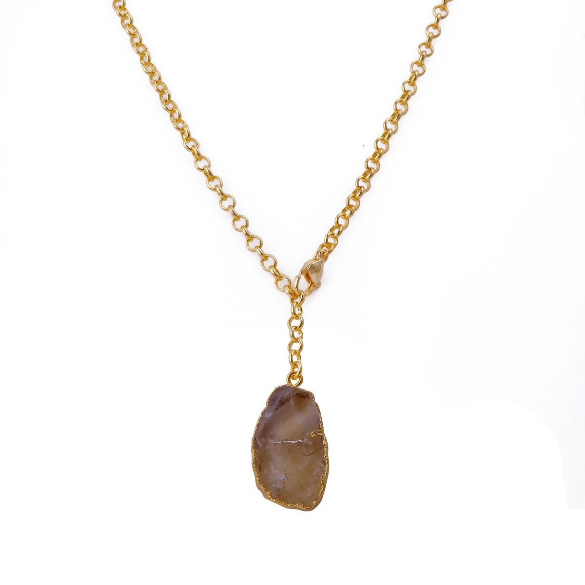 Raw Citrine Gemstone Y-Necklace in Gold Plated Chain, Natural Gemstone Pendant 5211