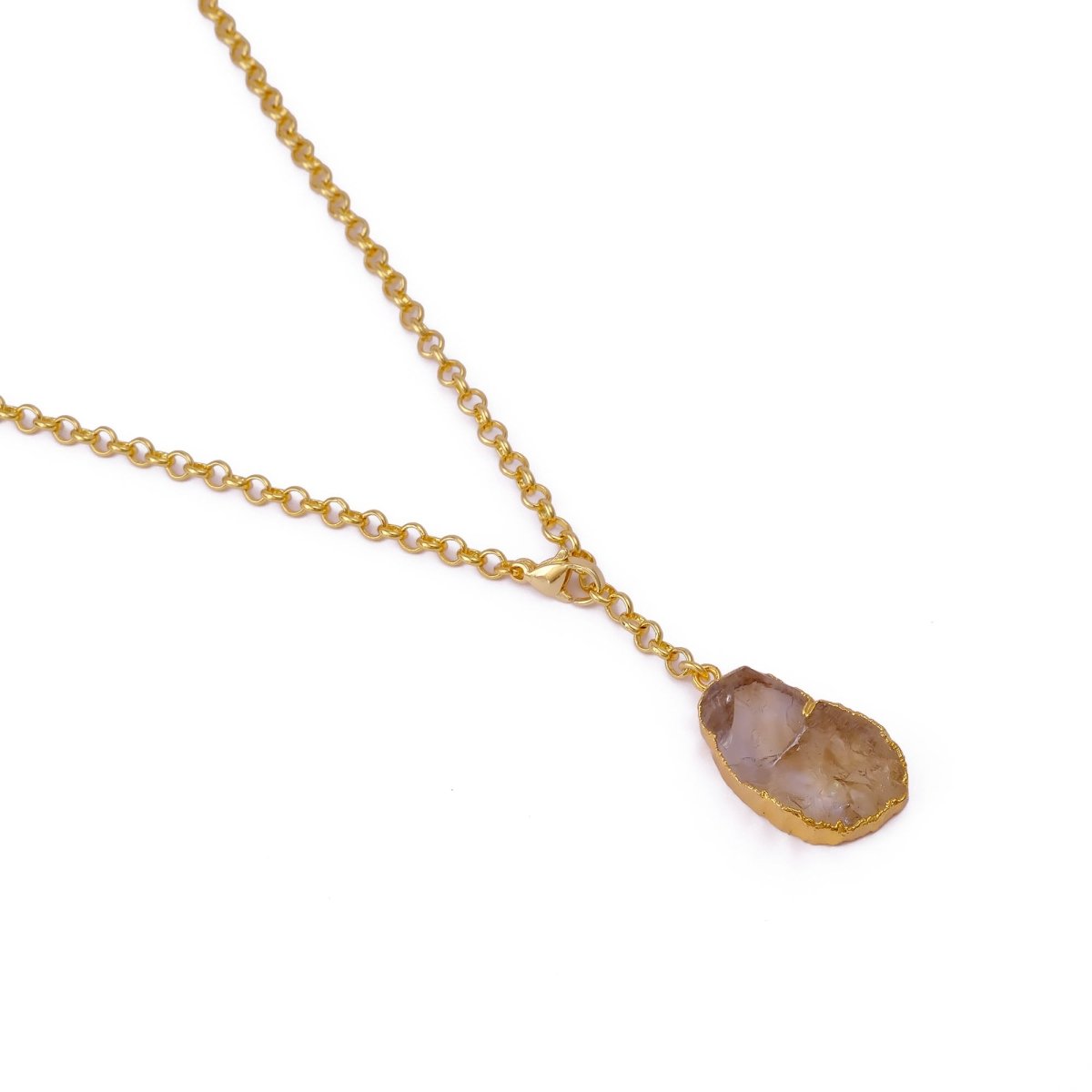 Raw Citrine Gemstone Y-Necklace in Gold Plated Chain, Natural Gemstone Pendant 5211