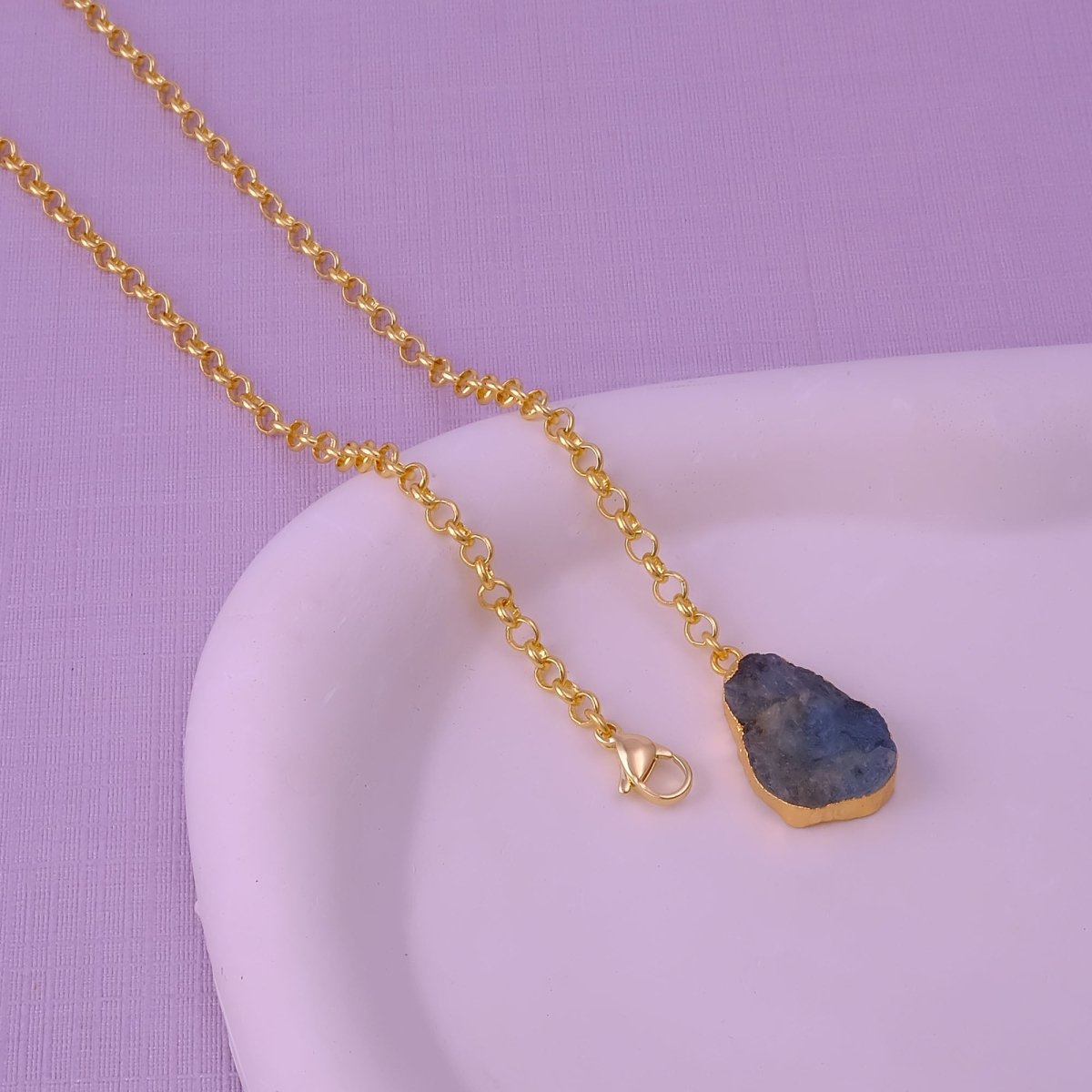 Raw Citrine Gemstone Y-Necklace in Gold Plated Chain, Natural Gemstone Pendant 5211
