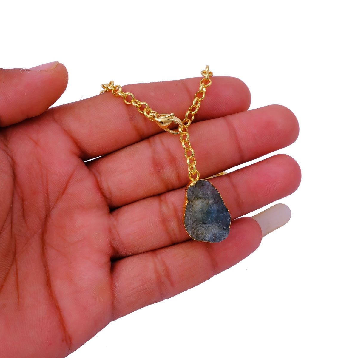 Raw Citrine Gemstone Y-Necklace in Gold Plated Chain, Natural Gemstone Pendant 5211