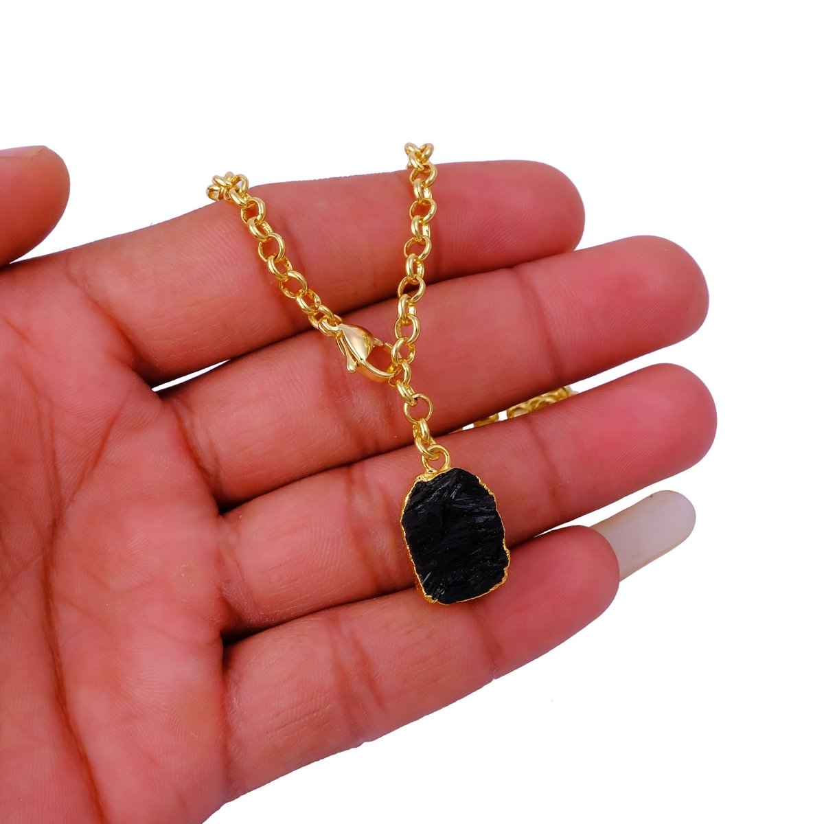 Raw Citrine Gemstone Y-Necklace in Gold Plated Chain, Natural Gemstone Pendant 5211