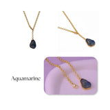 Raw Citrine Gemstone Y-Necklace in Gold Plated Chain, Natural Gemstone Pendant 5211 Aquamarine