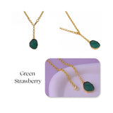 Raw Citrine Gemstone Y-Necklace in Gold Plated Chain, Natural Gemstone Pendant 5211 Green Strawberry