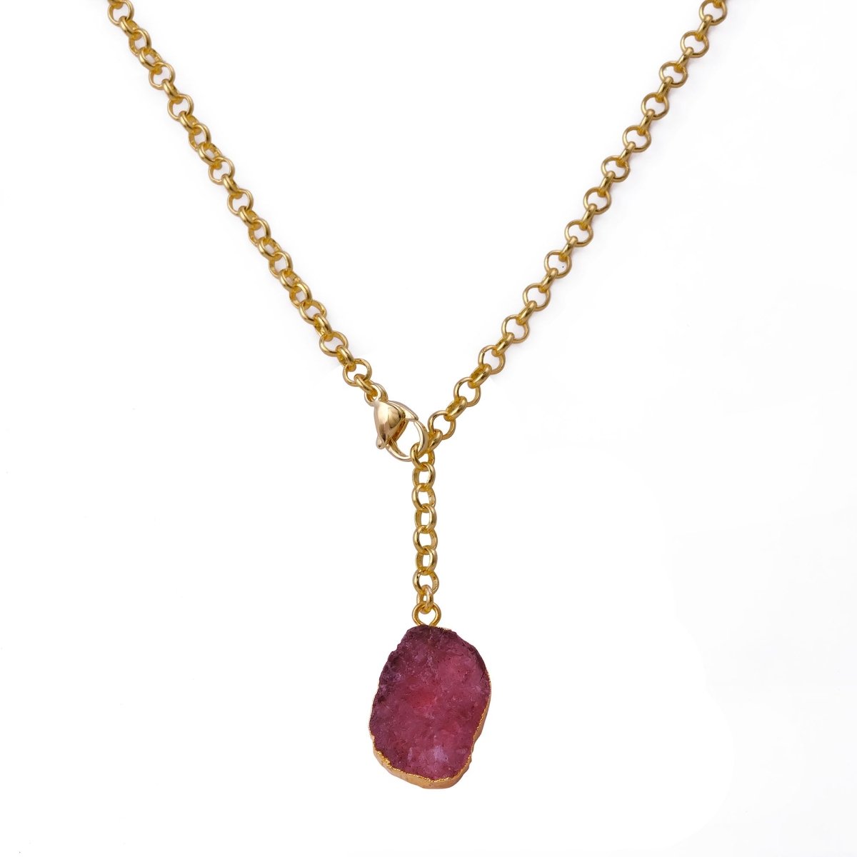 Raw Dyed Ruby Pendant Y - Necklace on Gold Plated Chain 5211