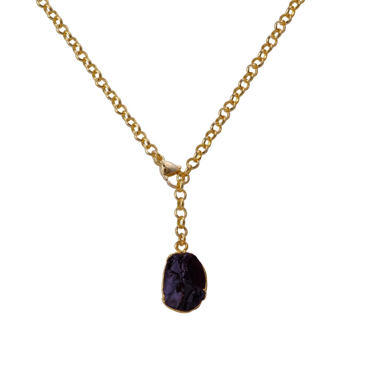 Raw Dyed Ruby Pendant Y - Necklace on Gold Plated Chain 5211