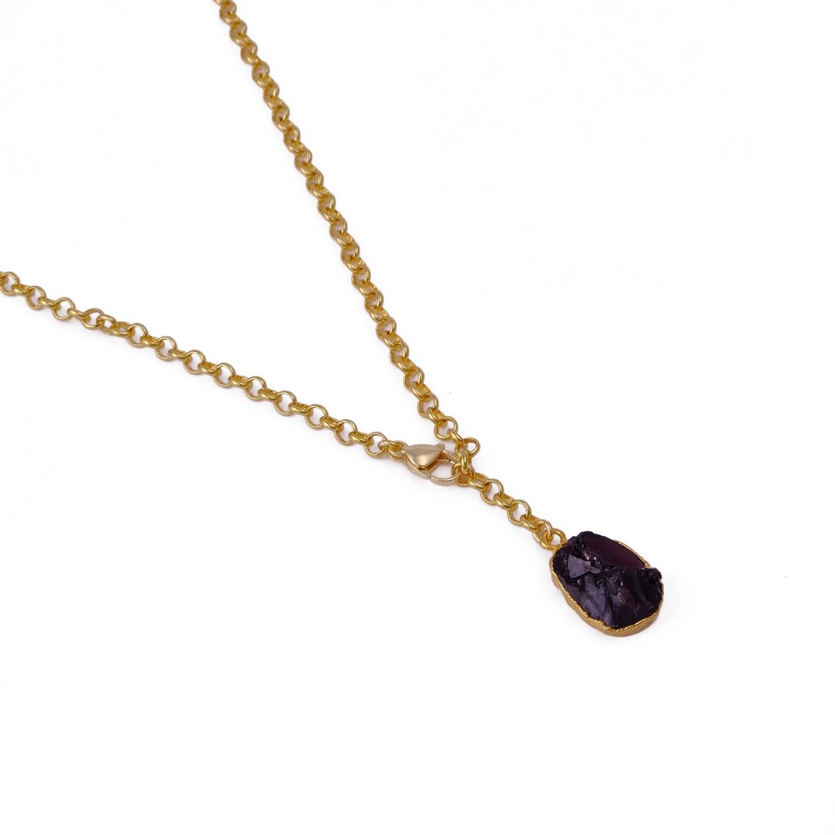 Raw Dyed Ruby Pendant Y - Necklace on Gold Plated Chain 5211