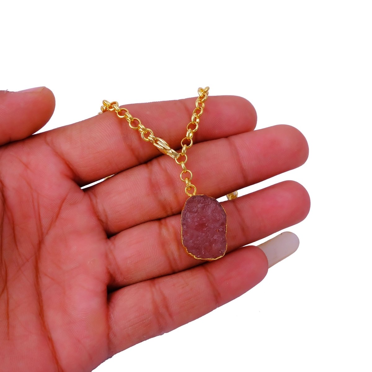 Raw Dyed Ruby Pendant Y - Necklace on Gold Plated Chain 5211