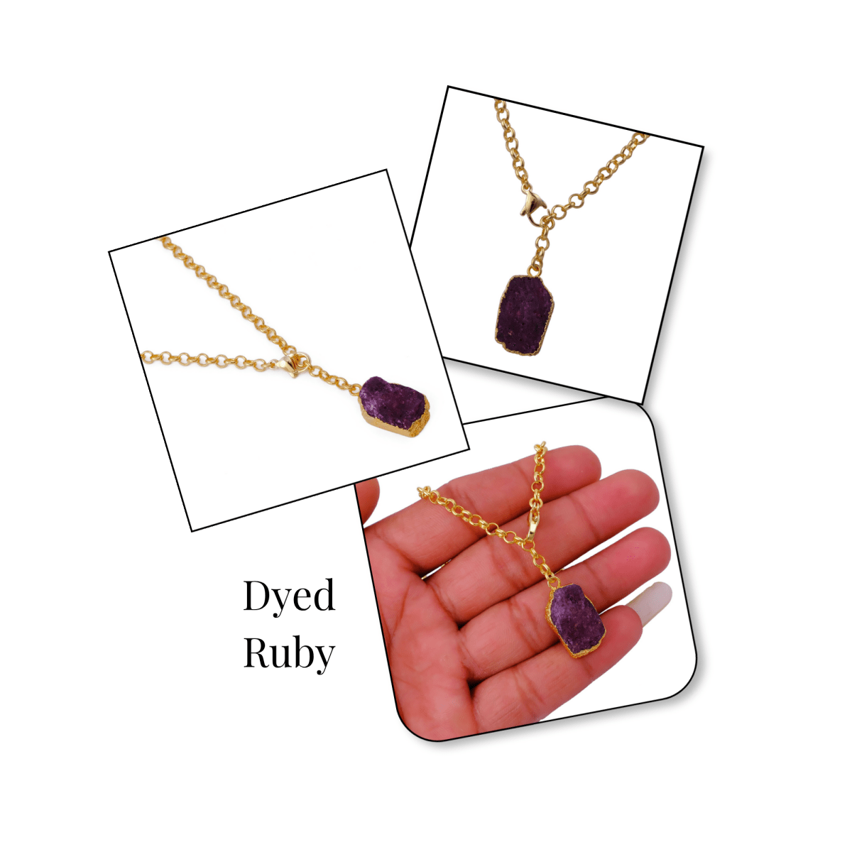 Raw Dyed Ruby Pendant Y - Necklace on Gold Plated Chain 5211