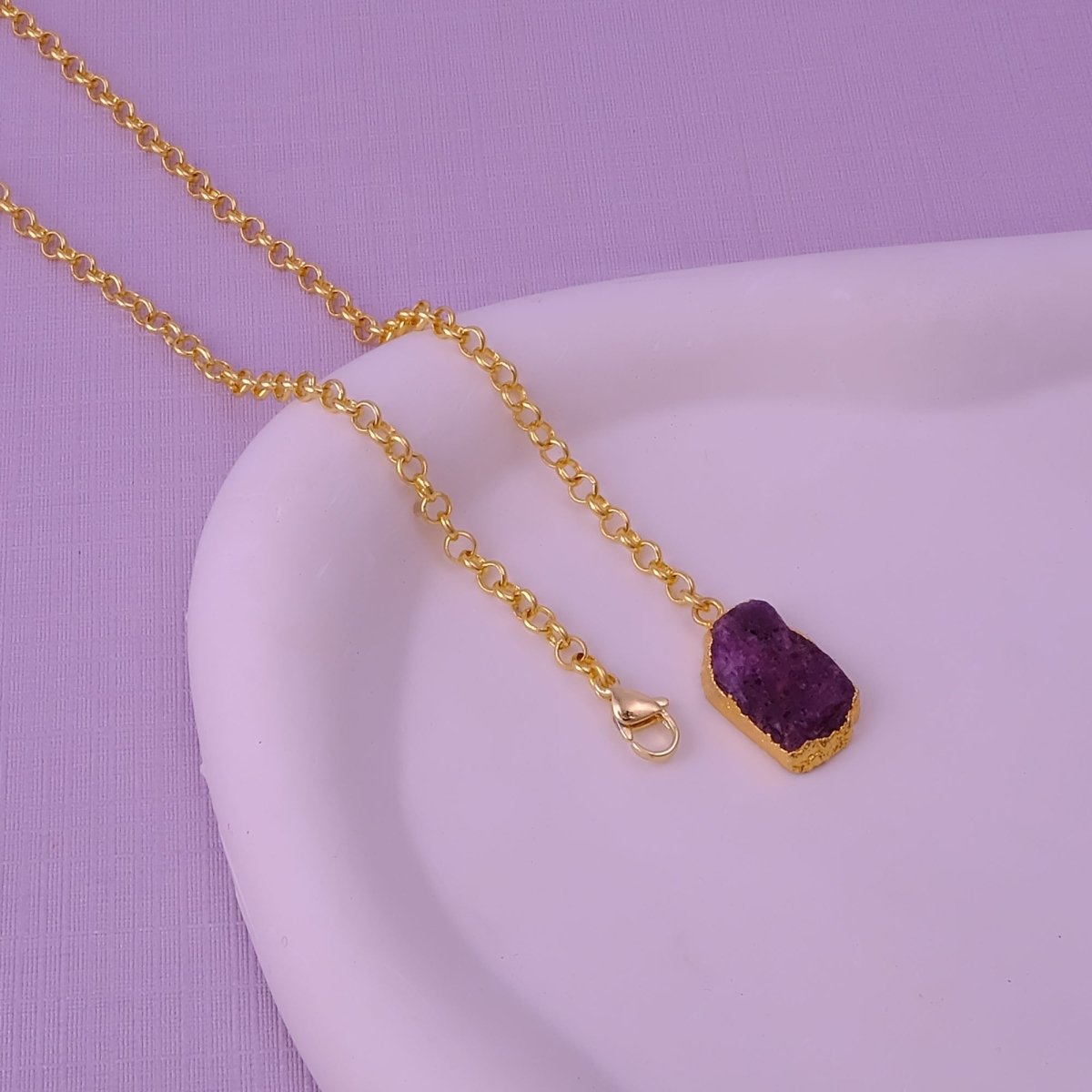 Raw Dyed Ruby Pendant Y - Necklace on Gold Plated Chain 5211
