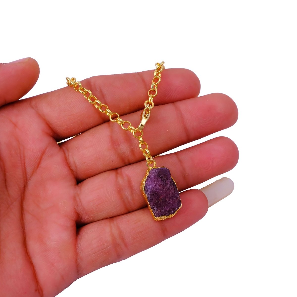 Raw Dyed Ruby Pendant Y - Necklace on Gold Plated Chain 5211
