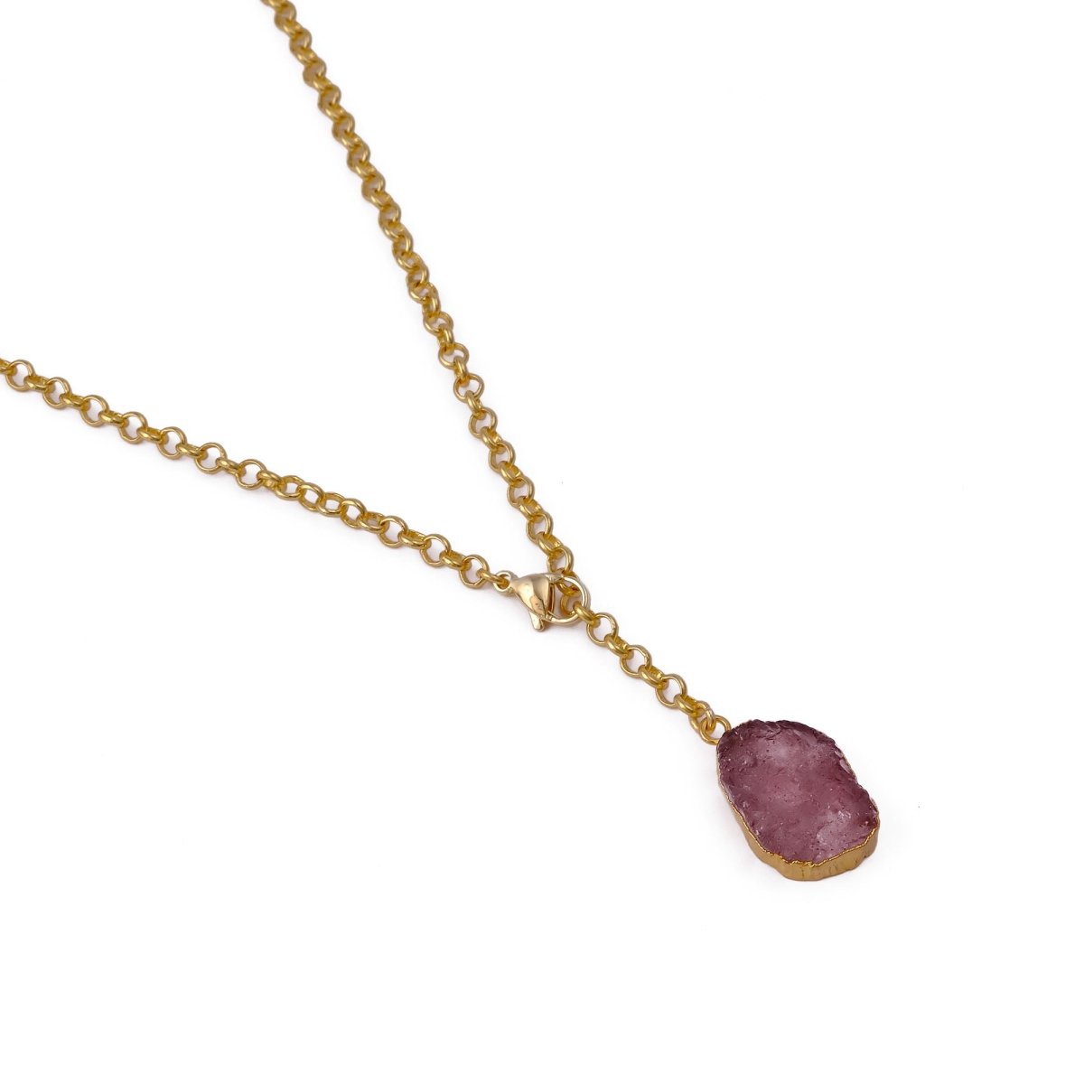 Raw Dyed Ruby Pendant Y - Necklace on Gold Plated Chain 5211